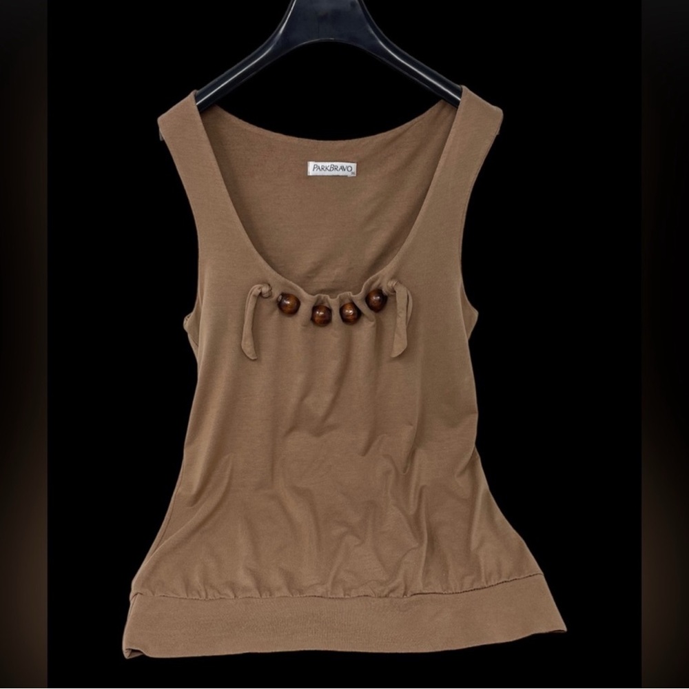 ParkBravo Scoop Neck Elegant Brown Sleeveless Top | Tank Top - Picture 4 of 8